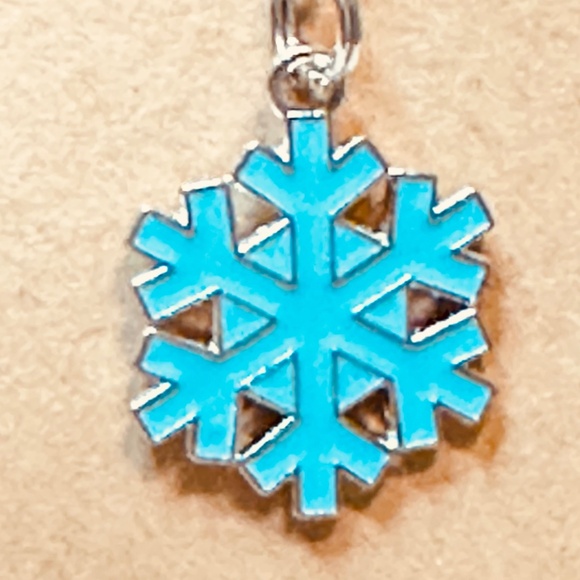 Stainless Steel Earring Hooks Dangle Aqua Blue Silver Snowflake Enamel Handmade - Picture 2 of 7